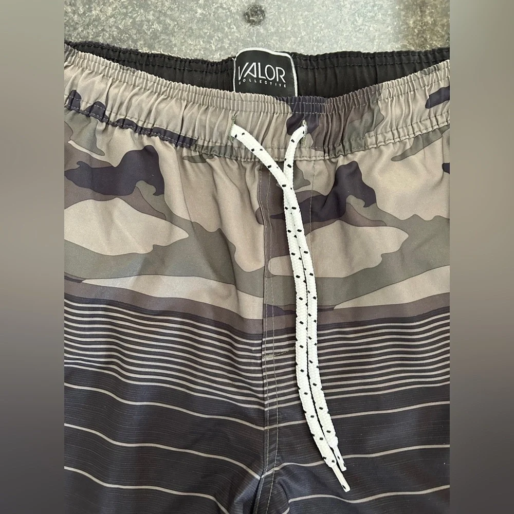 Gray Camo Valor Swim Shorts. Size medium